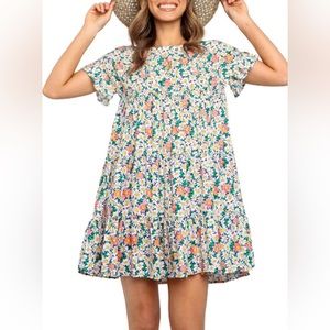 Womens Ruffles Boho Floral Printed Babydoll Loose Swing Dress size M